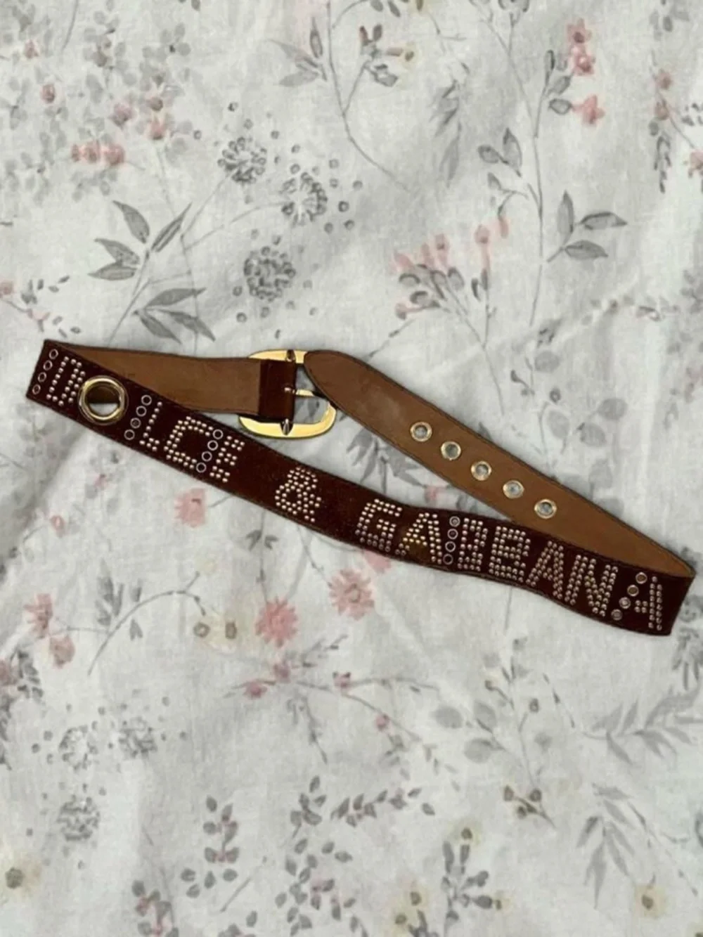 Dolce Gabbana Y2k Suede Grommet Belt Spellout Brown Studded Italian Leather